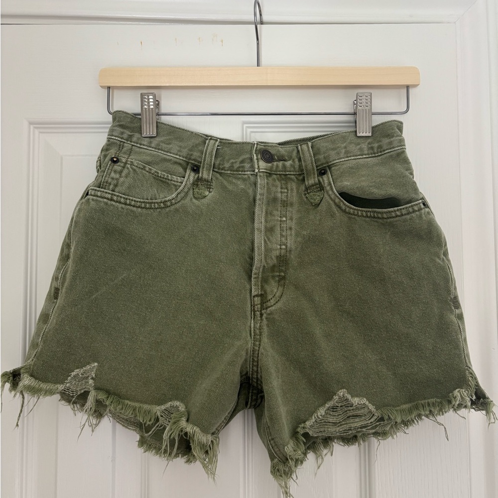 Free People Olive Green Frayed Hem Women's Shorts